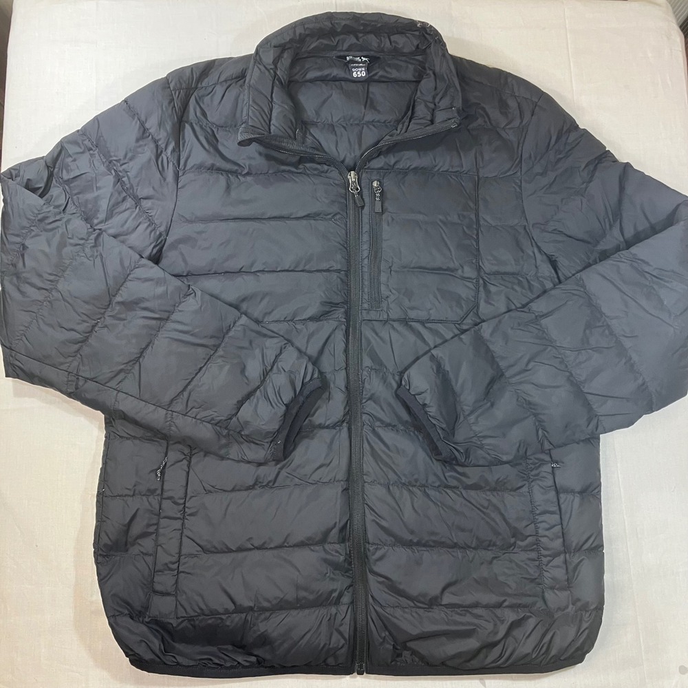 Eddie Bauer Mens 650 Down Puffer Jacket Black Quilted Full Zip Size Medium